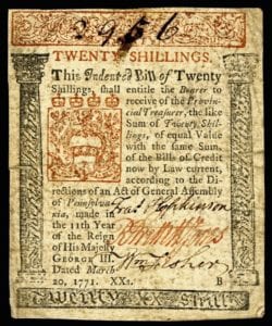 The Currency Act of 1764 Forbids the Colonies to Print their Own Money