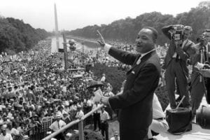 Martin Luther King Delivers His Iconic "I Have a Dream" Speech on the Steps at Lincoln Memorial in Washington DC