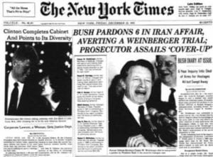 George HW Bush Pardons 5 Convicted Gov't Officials in the Iran Contra Affairs and Caspar Weinberger whose Trial had Not Yet Begun