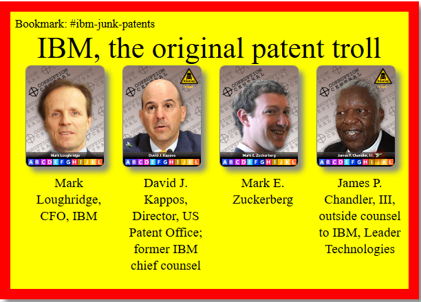 IBM sold 750 “junk” patents to Facebook, their Eclipse offspring, Likely so Facebook Could Harass other Tech Companies as IBM had done in the 90’s