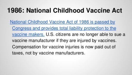 HR-5546: National Childhood Vaccine Injury Act (NCVIA) was Signed into Law by US President Ronald Reagan Giving Immunity to Vaccine Makers for Death, Injury