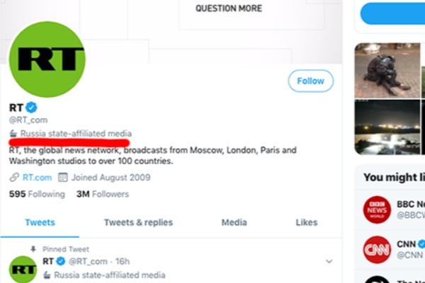 Twitter Labels RT as ‘State Affiliated Media’, But Ignores BBC, NPR