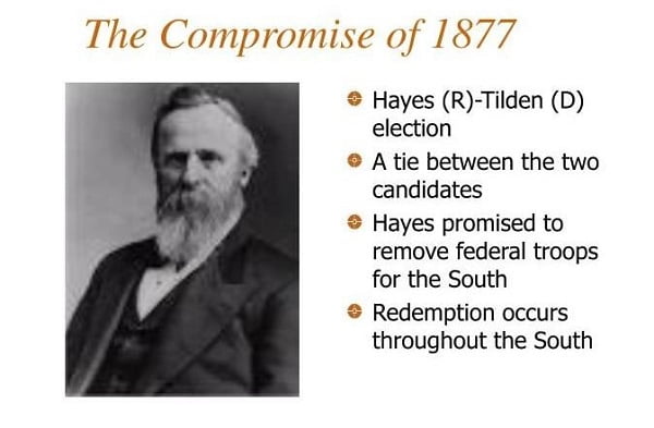 The Compromise of 1877: Rutherford B Hayes Becomes President After Lopsided Loss due to Governors not Conceding, Electoral Commission Partisan 8-7 Vote