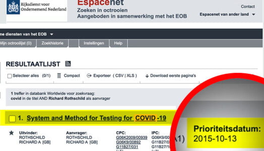 A ‘System and Method for Testing for COVID-19’ was patented by Richard Rothschild